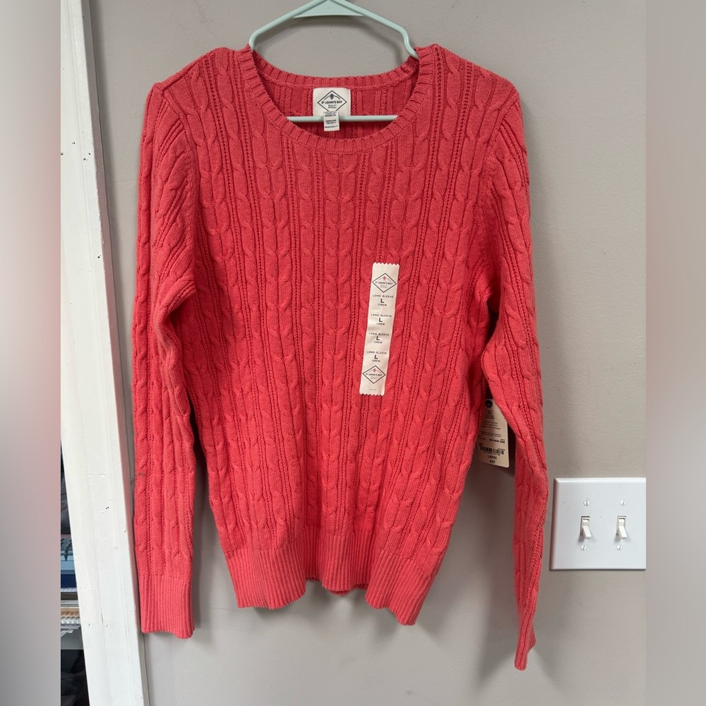 NWT St. John's Bay Cable Knit Crewneck Sweater – Salmon Pink, L